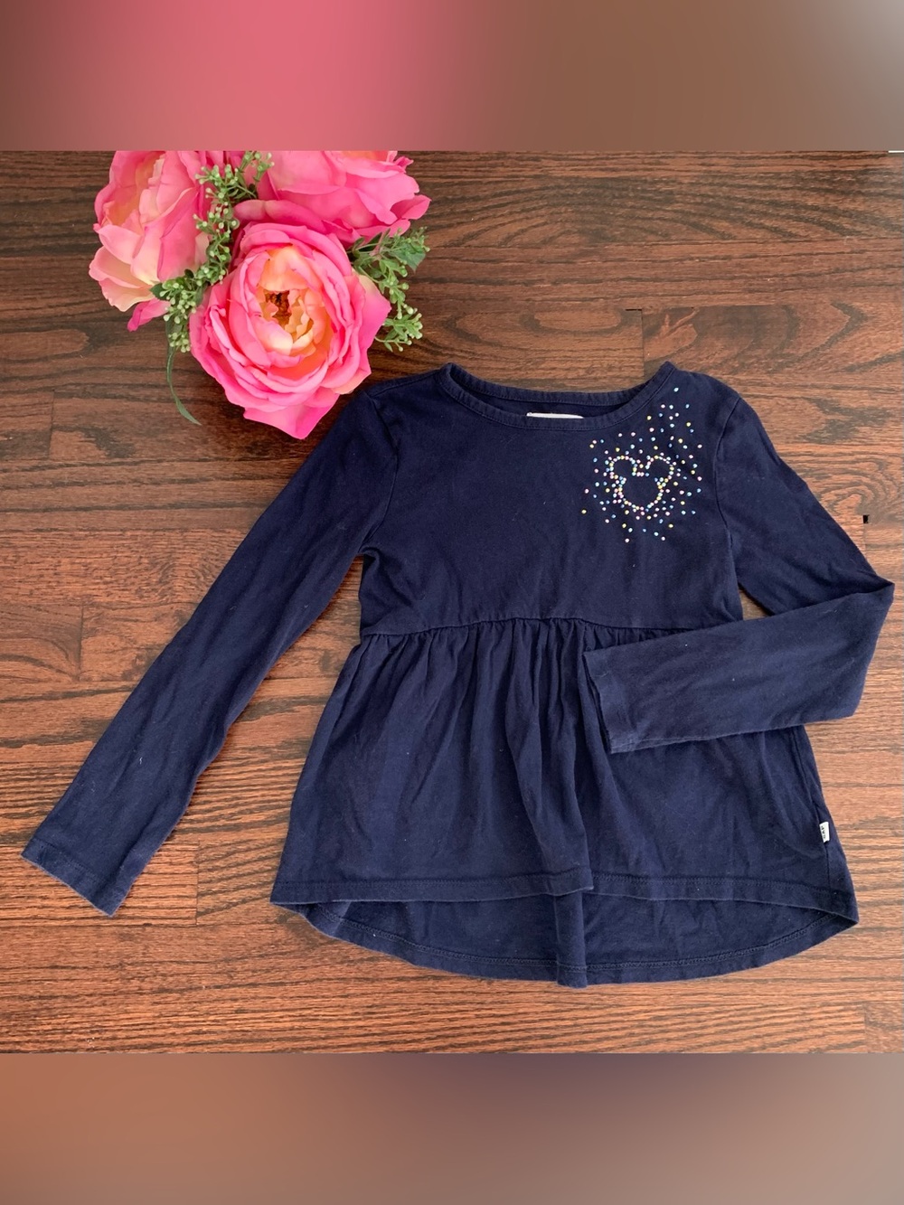 Gap Kids Disney Mickey Mouse navy blue top with sparkly embellishments, S/6-7